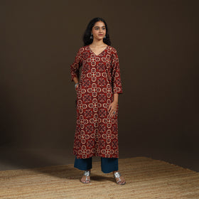 Ajrakh Hand Block Print Natural Dyed Cotton Straight Long Kurta for women 19
