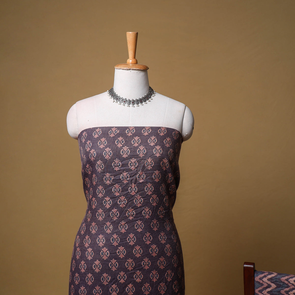 Woolen Ajrakh Hand Block Print Unstitched Dress Material: Kurta, Bottom with Dupatta 23