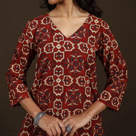 Ajrakh Hand Block Print Natural Dyed Cotton Straight Long Kurta for women 19