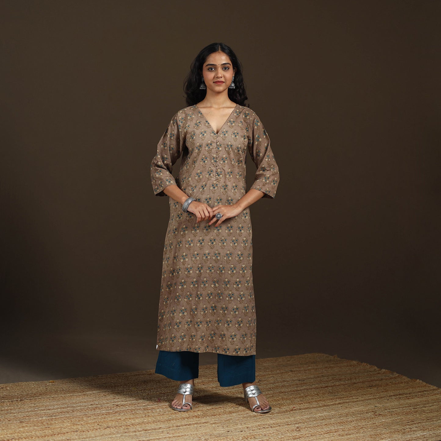 Ajrakh Hand Block Print Natural Dyed Cotton Straight Long Kurta for women 12