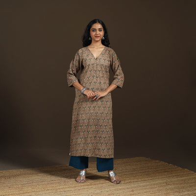 Ajrakh Hand Block Print Natural Dyed Cotton Straight Long Kurta for women 12