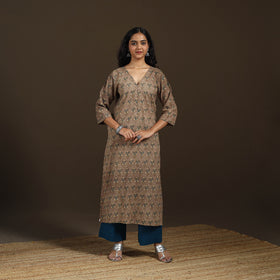 Ajrakh Hand Block Print Natural Dyed Cotton Straight Long Kurta for women 12