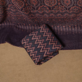 Woolen Ajrakh Hand Block Print Unstitched Dress Material: Kurta, Bottom with Dupatta 23