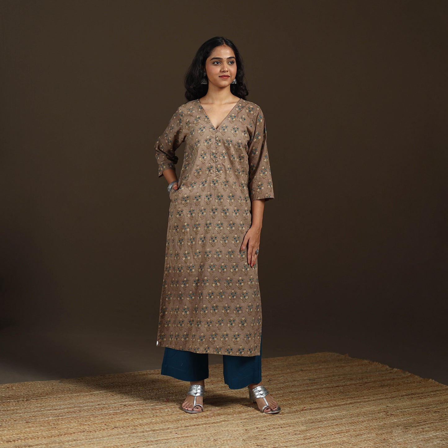 Ajrakh Hand Block Print Natural Dyed Cotton Straight Long Kurta for women 12