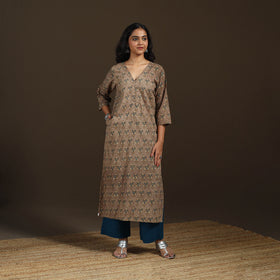 Ajrakh Hand Block Print Natural Dyed Cotton Straight Long Kurta for women 12