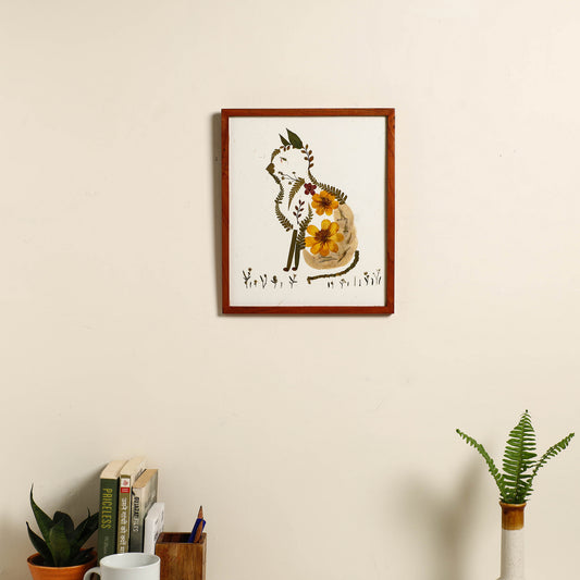 Cat - Flower Art Work Wooden Wall Frame (12.5 x 10 in)