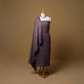 Woolen Ajrakh Hand Block Print Unstitched Dress Material: Kurta, Bottom with Dupatta 23