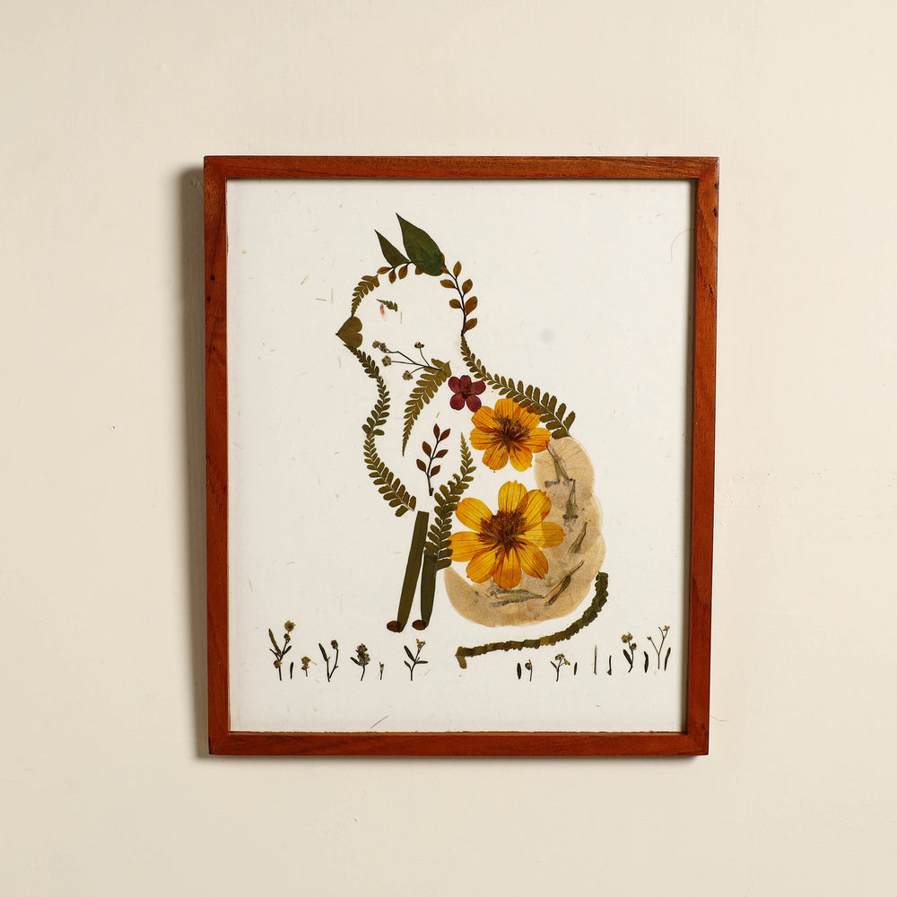 Cat - Flower Art Work Wooden Wall Frame (12.5 x 10 in)