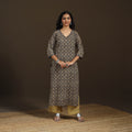 Ajrakh Hand Block Print Natural Dyed Cotton Thread Work Straight Long Kurta for women 07