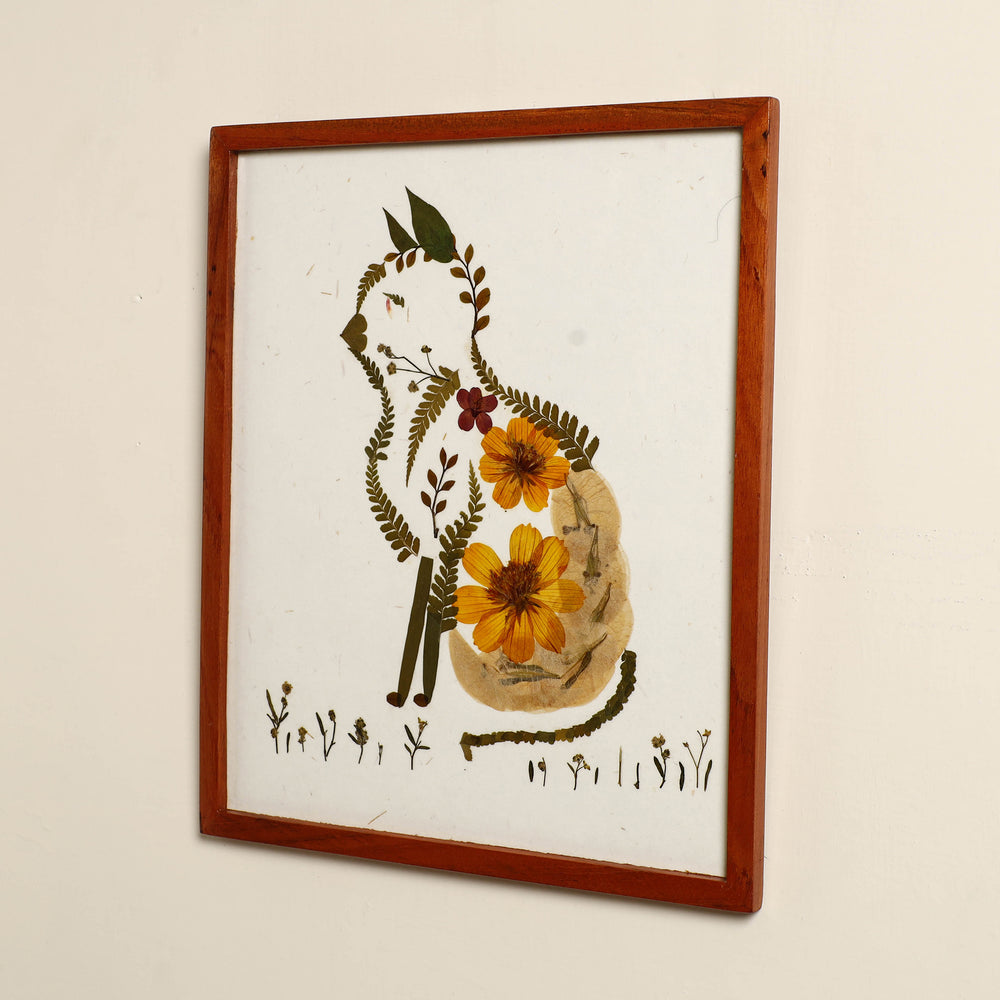 Cat - Flower Art Work Wooden Wall Frame (12.5 x 10 in)