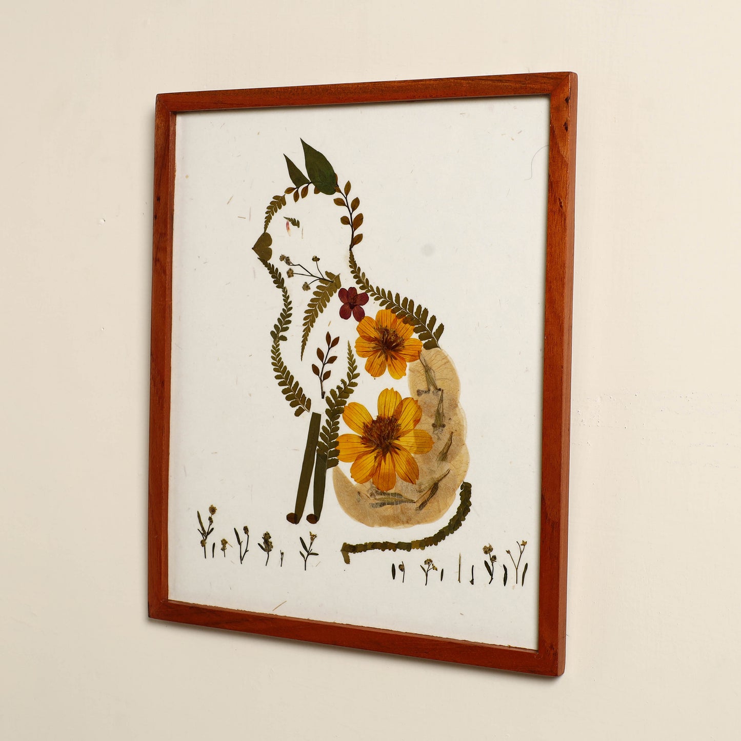 Cat - Flower Art Work Wooden Wall Frame (12.5 x 10 in)