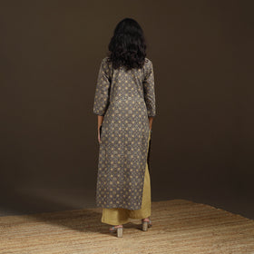Ajrakh Hand Block Print Natural Dyed Cotton Thread Work Straight Long Kurta for women 07