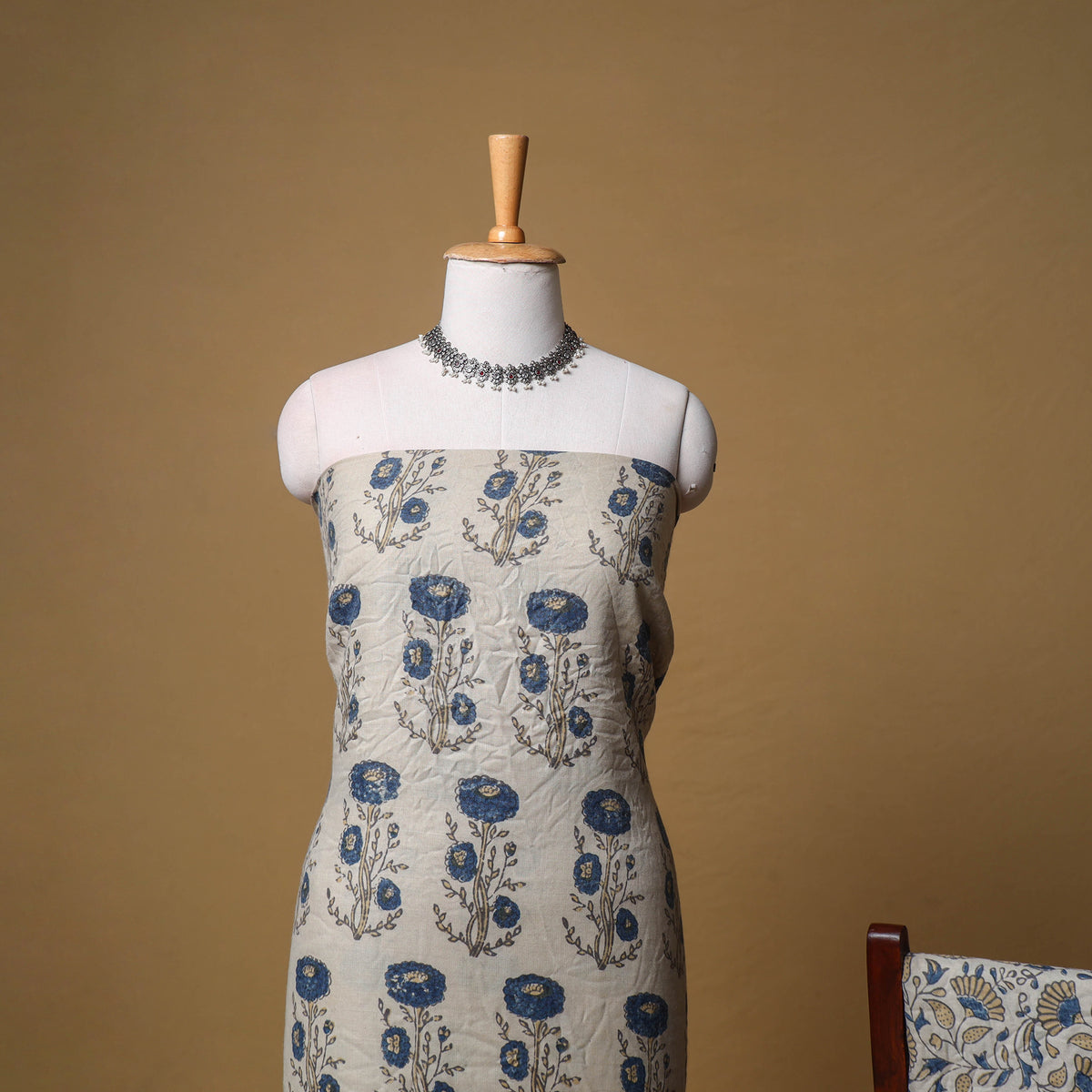 Woolen Ajrakh Hand Block Print Unstitched Dress Material: Kurta, Bottom with Dupatta 24