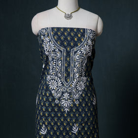 Lucknowi Chikankari Hand Work Unstitched Dress Material: Kurta & Dupatta with Jewellery 42