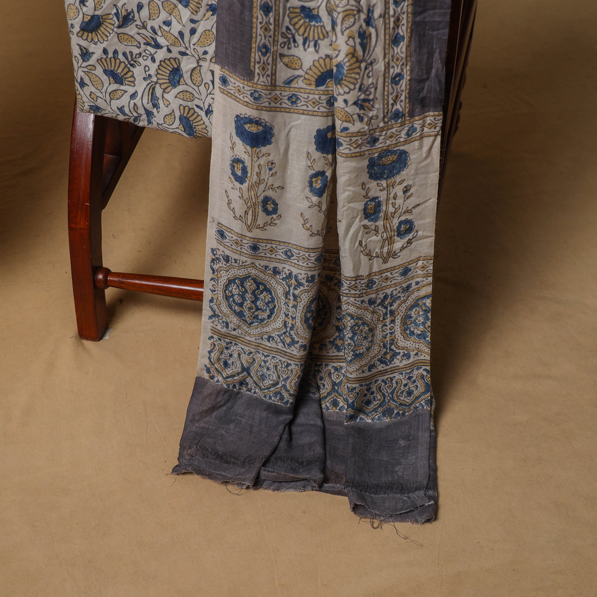 Woolen Ajrakh Hand Block Print Unstitched Dress Material: Kurta, Bottom with Dupatta 24