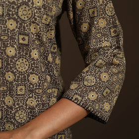 Ajrakh Hand Block Print Natural Dyed Cotton Thread Work Straight Long Kurta for women 07