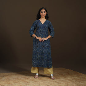 Ajrakh Hand Block Print Natural Dyed Cotton Straight Long Kurta for women 15