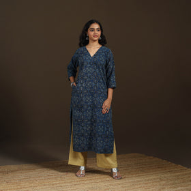Ajrakh Hand Block Print Natural Dyed Cotton Straight Long Kurta for women 15