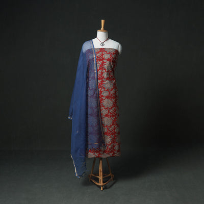 Ajrakh Block Print Natural Dyed Cotton Unstitched Dress Material: Kurta & Dupatta with Jewellery 05