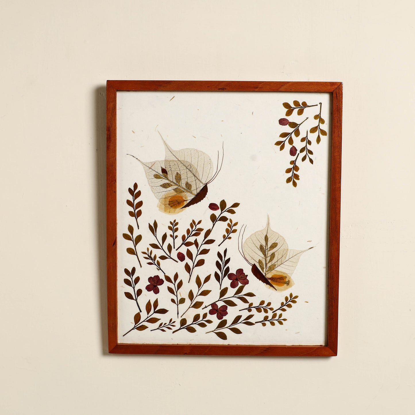 2 Butterfly - Flower Art Work Wooden Wall Frame (12.5 x 10 in)