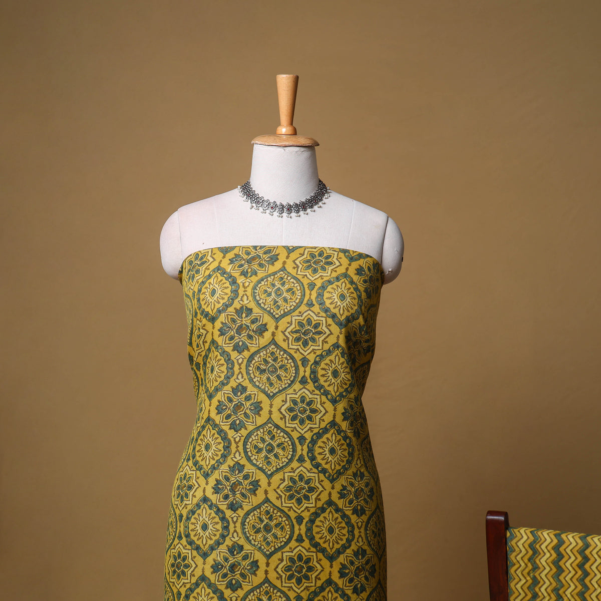 Woolen Ajrakh Hand Block Print Unstitched Dress Material: Kurta, Bottom with Dupatta 25
