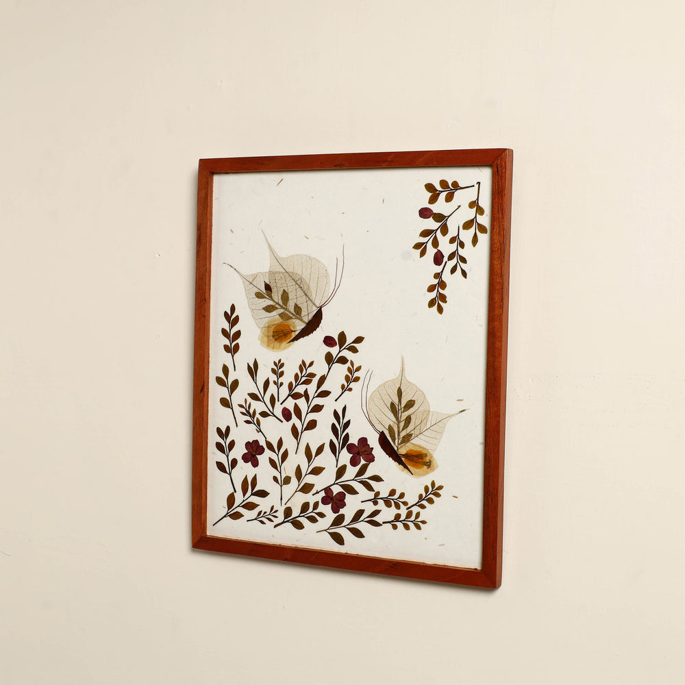 2 Butterfly - Flower Art Work Wooden Wall Frame (12.5 x 10 in)