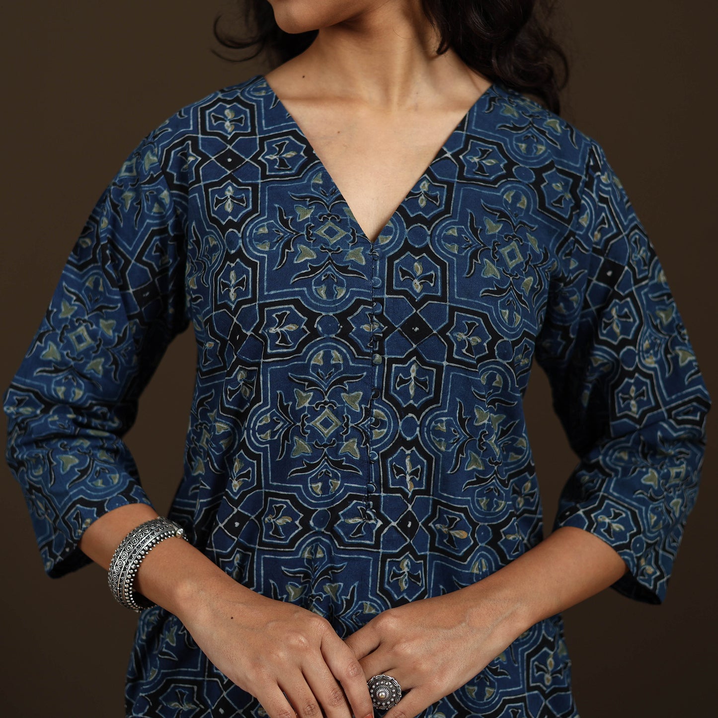 Ajrakh Hand Block Print Natural Dyed Cotton Straight Long Kurta for women 15