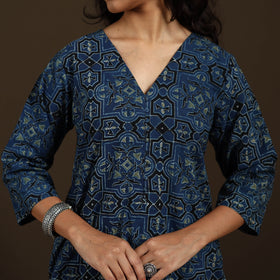 Ajrakh Hand Block Print Natural Dyed Cotton Straight Long Kurta for women 15