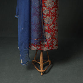Ajrakh Block Print Natural Dyed Cotton Unstitched Dress Material: Kurta & Dupatta with Jewellery 05