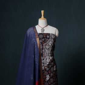 Lucknowi Chikankari Hand Work Unstitched Dress Material: Kurta & Dupatta with Jewellery 44
