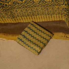Woolen Ajrakh Hand Block Print Unstitched Dress Material: Kurta, Bottom with Dupatta 25