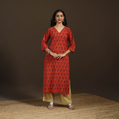Ajrakh Hand Block Print Natural Dyed Cotton Straight Long Kurta for women 13