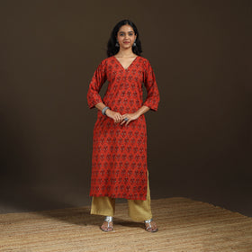 Ajrakh Hand Block Print Natural Dyed Cotton Straight Long Kurta for women 13