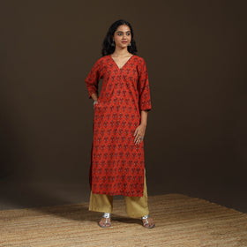 Ajrakh Hand Block Print Natural Dyed Cotton Straight Long Kurta for women 13