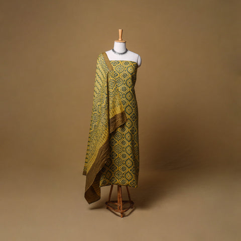 Woolen Ajrakh Hand Block Print Unstitched Dress Material: Kurta, Bottom with Dupatta 25