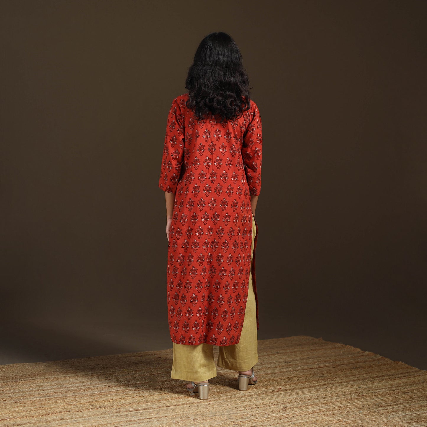 Ajrakh Hand Block Print Natural Dyed Cotton Straight Long Kurta for women 13