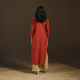 Ajrakh Hand Block Print Natural Dyed Cotton Straight Long Kurta for women 13