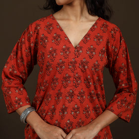 Ajrakh Hand Block Print Natural Dyed Cotton Straight Long Kurta for women 13