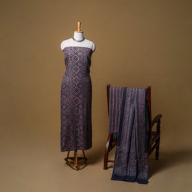 Woolen Ajrakh Hand Block Print Unstitched Dress Material: Kurta, Bottom with Dupatta 26