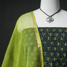Ajrakh Block Print Natural Dyed Cotton Unstitched Dress Material: Kurta & Dupatta with Jewellery 06