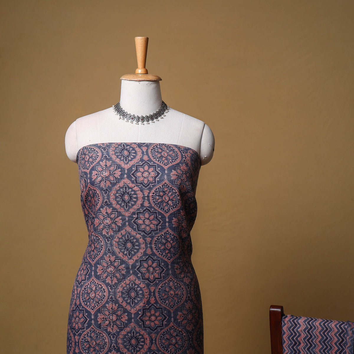 Woolen Ajrakh Hand Block Print Unstitched Dress Material: Kurta, Bottom with Dupatta 26