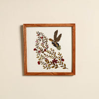 Humming Bird - Flower Art Work Wooden Wall Frame (8 x 8 in)