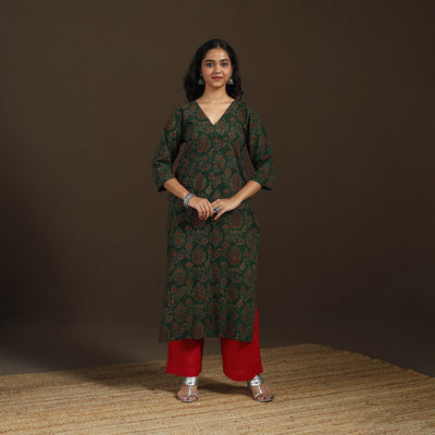 Ajrakh Hand Block Print Natural Dyed Cotton Straight Long Kurta for women 14