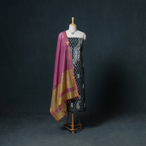 Lucknowi Chikankari Hand Work Unstitched Dress Material: Kurta & Dupatta with Jewellery 45