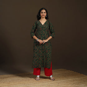Ajrakh Hand Block Print Natural Dyed Cotton Straight Long Kurta for women 14