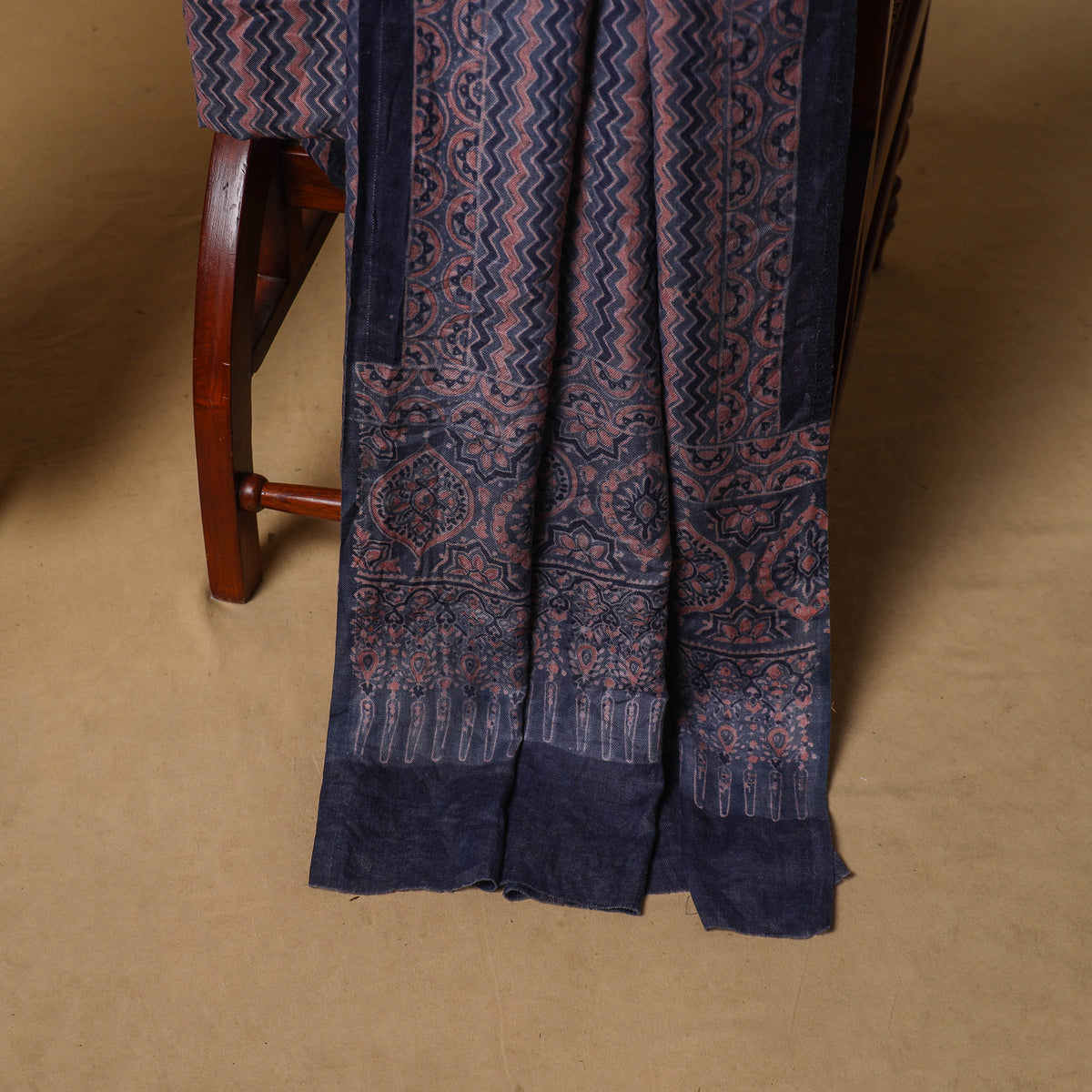 Woolen Ajrakh Hand Block Print Unstitched Dress Material: Kurta, Bottom with Dupatta 26