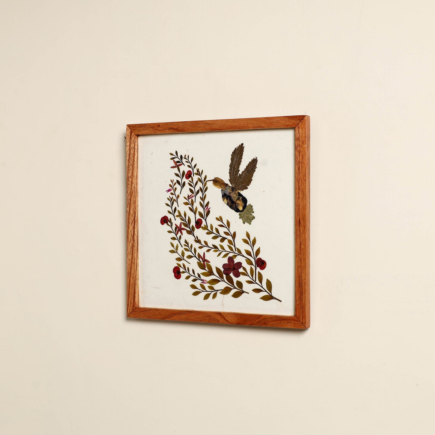 Humming Bird - Flower Art Work Wooden Wall Frame (8 x 8 in)