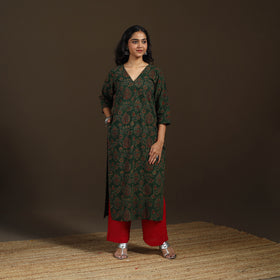Ajrakh Hand Block Print Natural Dyed Cotton Straight Long Kurta for women 14