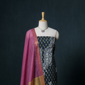 Lucknowi Chikankari Hand Work Unstitched Dress Material: Kurta & Dupatta with Jewellery 45