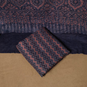 Woolen Ajrakh Hand Block Print Unstitched Dress Material: Kurta, Bottom with Dupatta 26
